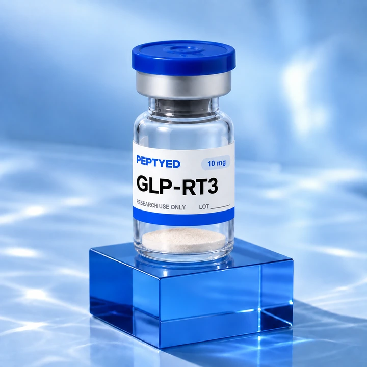 Peptyed Retatrutide 10 mg research vial labeled GLP-RT3